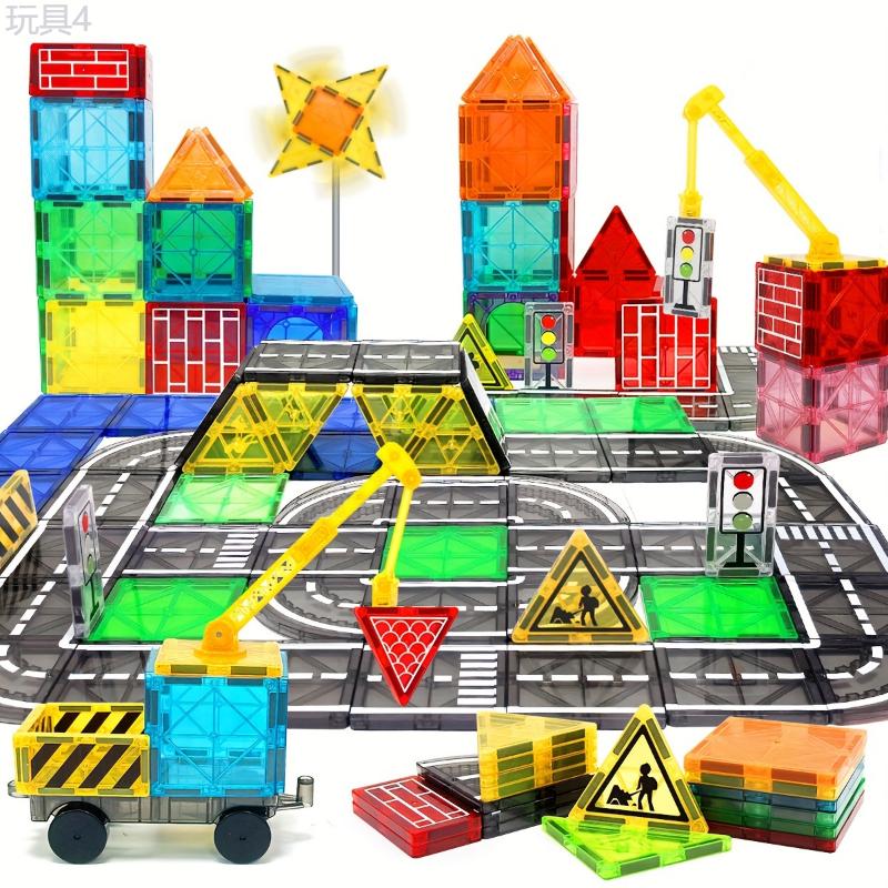 Magnetic Building Blocks Set with Crane & Car - STEM Educational Construction Toys for Youngsters Ages 3-6, Creative Birthday Gift, Random Colors