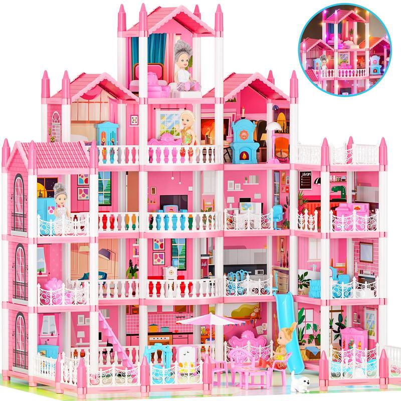 5-story Dream Doll House, 19 Rooms Doll House with Lights, DIY Pretend Play Toy, Perfect Imaginative Gift for Birthdays & Holidays