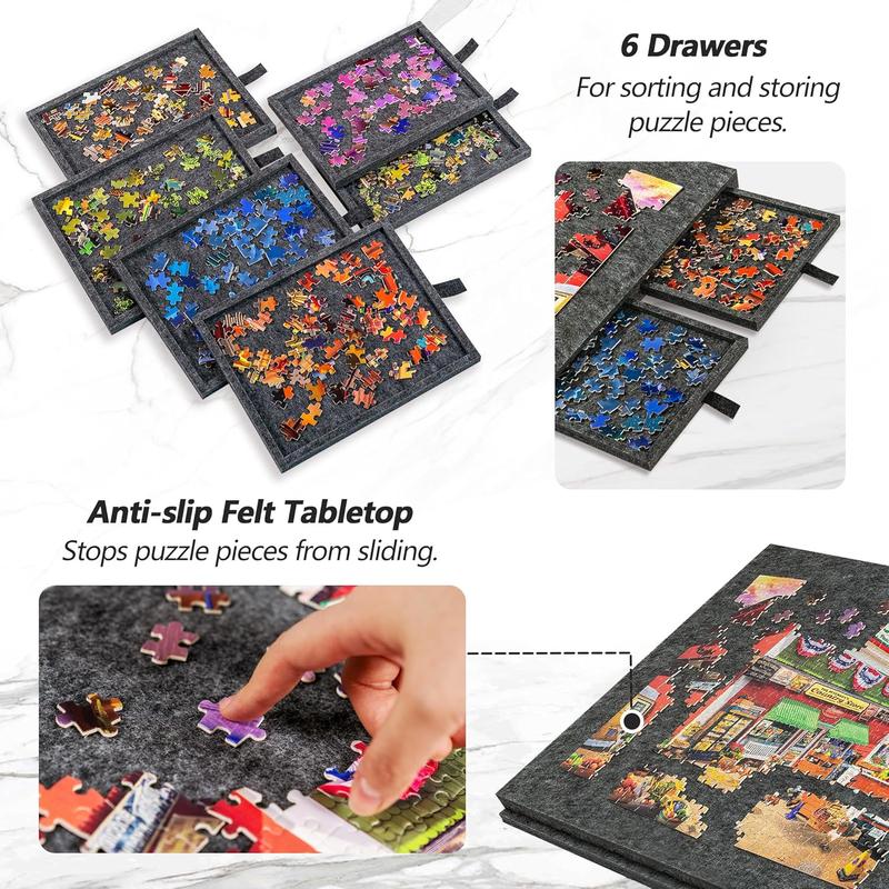 Tilting Puzzle Board with 2-in-1 Designed Stand & Cover, Super Lightweight Felt Puzzle Plateau with 6 Drawers for Adults and Kids, Portable Jigsaw Puzzle Table for Games Up to 1000 count