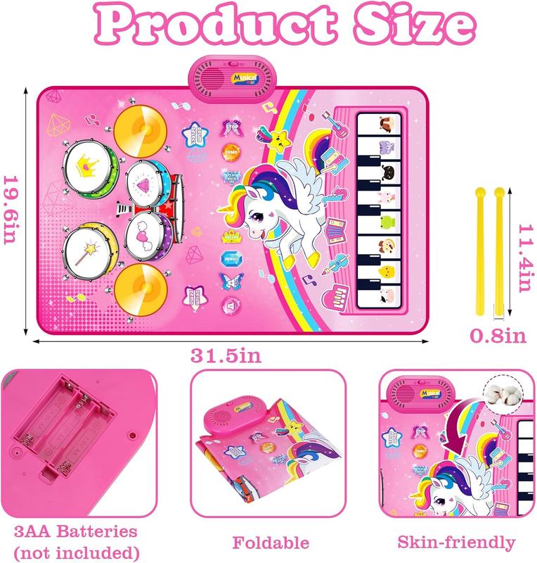 Christmas Gift Toys for 1 Year Old Girl Gifts: Baby Musical Mat Toddler Toys Age 1-2 - 3 in 1 Piano Drum Animal Touch Unicorn Toys - Infant Music Toy 12-18 Months Babies Birthday Gifts for 1 2 3 Year Old Boys Girls