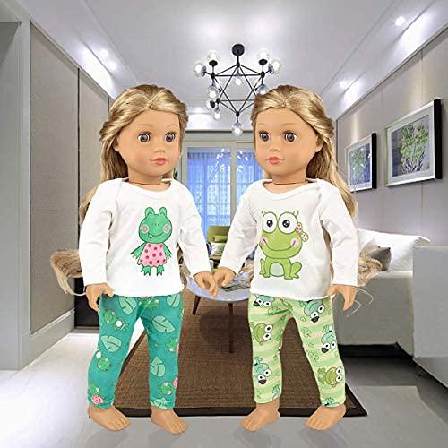 2 Sets 16-18 Inch Doll Clothes Pajamas Outfits for 18 Inch Girl Doll - 2 Pcs Tops + 2 Pcs Pants