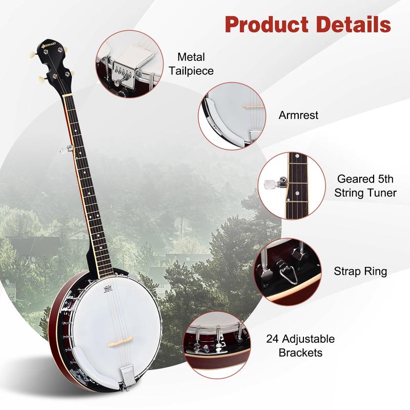 FestivalJoy-5-String Geared Tunable Banjo with case