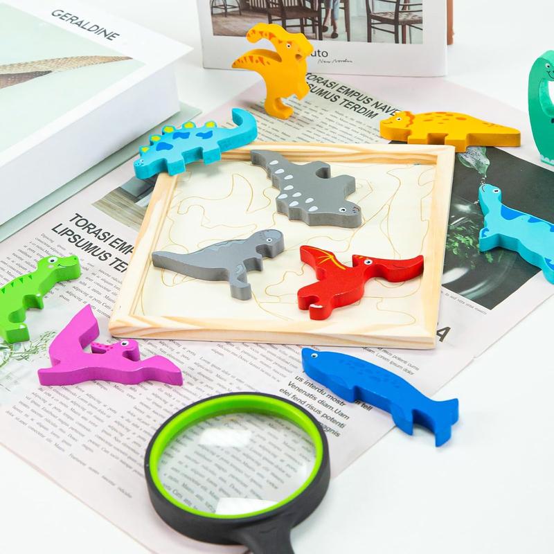 Wooden Dinosaur Puzzles for Toddlers 2-4, Stacking Dinosaur Blocks Toys Cognitive Learning Montessori Educational Toys for 2 3 4 Year Old Gifts