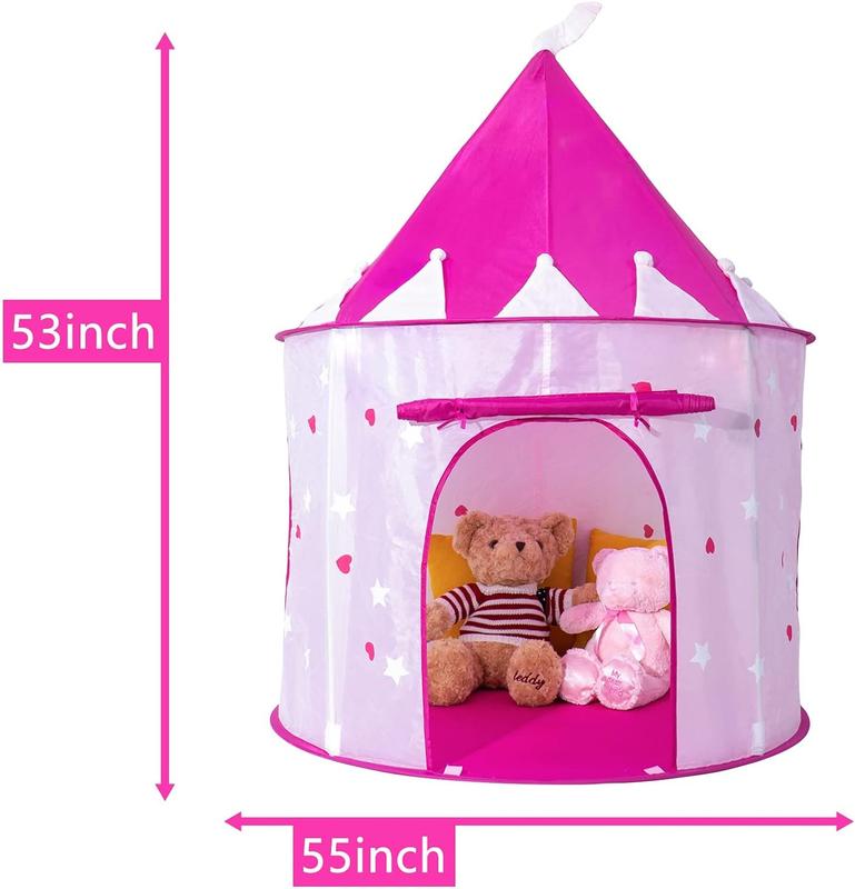 Christmas gift Play Tent Princess Castle Pink, Features Glow in The Dark Stars, Portable, Kids Pop Up Tent Foldable Into A Carrying Bag, new year gift