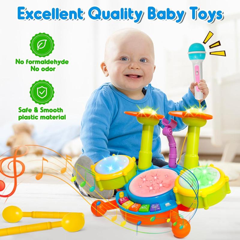 Drum Set for Kids 1-3, Toys for 1 Year Old Boy Birthday Gift, Kids Drum Set Musical Toys Drum Set with Microphone Kids Drum for Ages 2-4 Christmas Gifts for Boys Grils