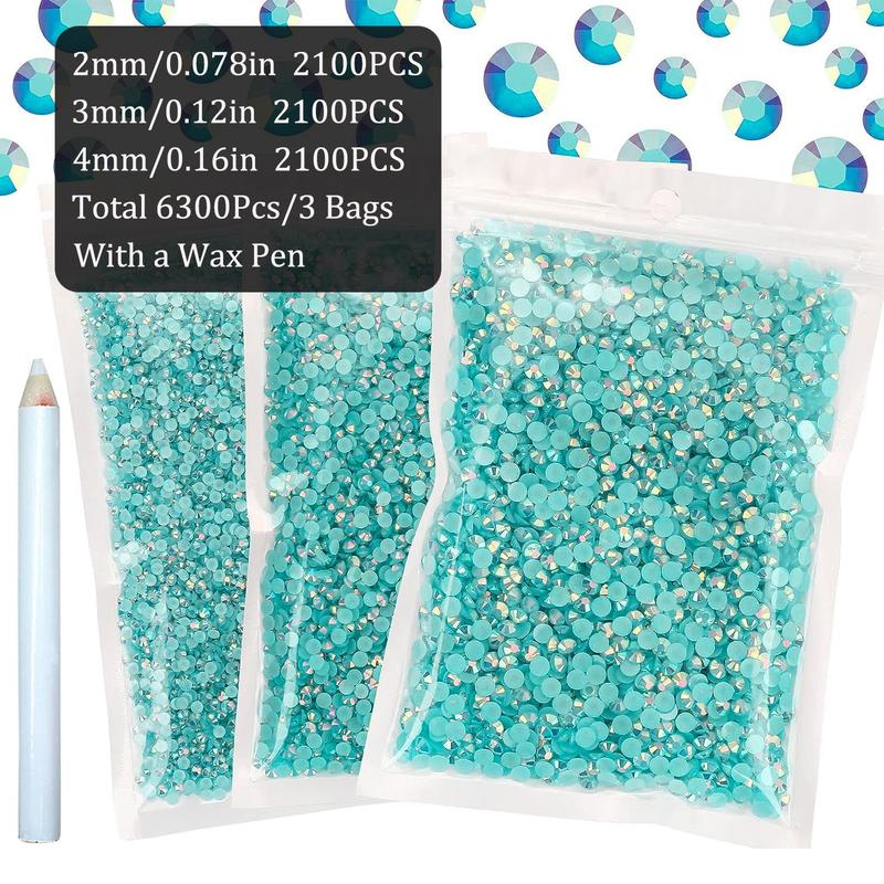 Mixed Size Resin Rhinestone Bead (6300pcs set), Non-hotfix Flatback Crystal Gems, Round Jelly Resin Rhinestones for DIY Jewelry Craft