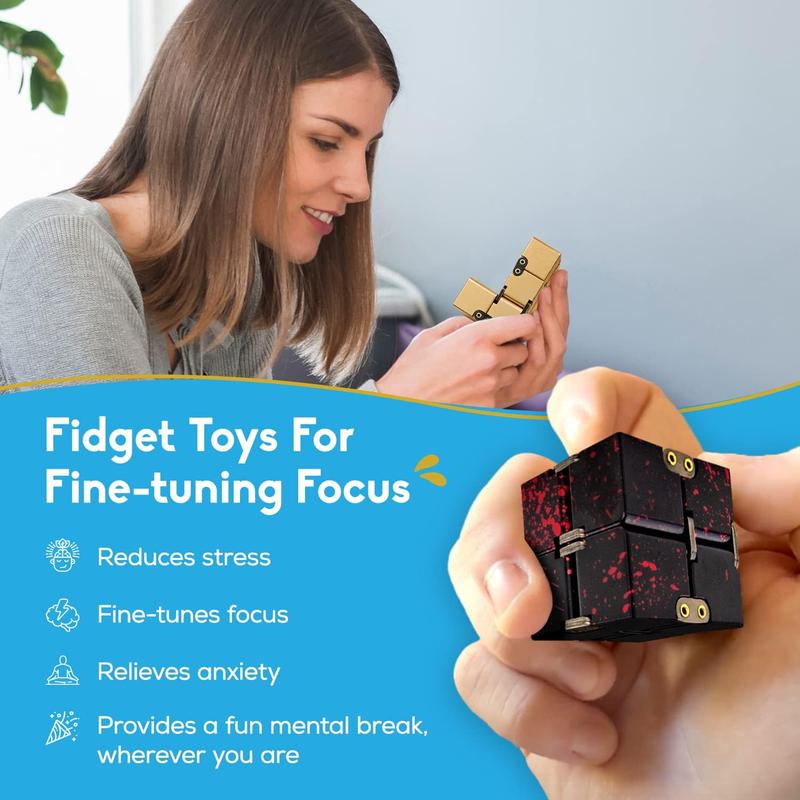 TheFube Infinity Cube Fidget Toy - Quality Aluminum Infinity Fidgeting Cube For Adults With Case, Sturdy, Heavy (Black)