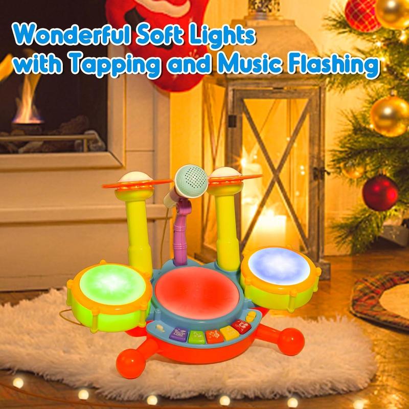 Drum Set for Kids 1-3, Toys for 1 Year Old Boy Birthday Gift, Kids Drum Set Musical Toys Drum Set with Microphone Kids Drum for Ages 2-4 Christmas Gifts for Boys Grils