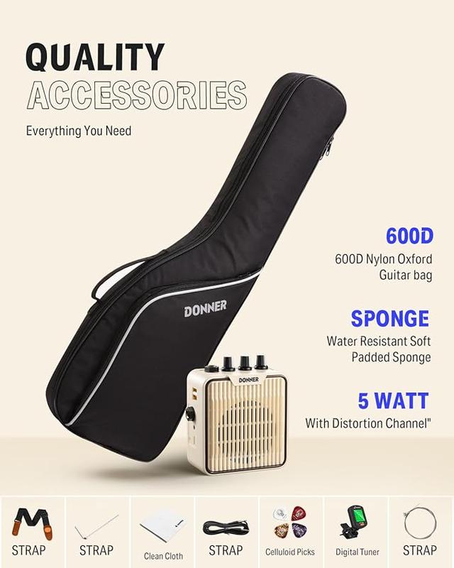 Donner 30 Inch Kids Electric Guitar Beginner Kits ST Style Mini Electric Guitar for Boys Girls with Amp, 600D Bag, Tuner, Picks, Cable, Strap, Extra Strings, DSJ-100, Black