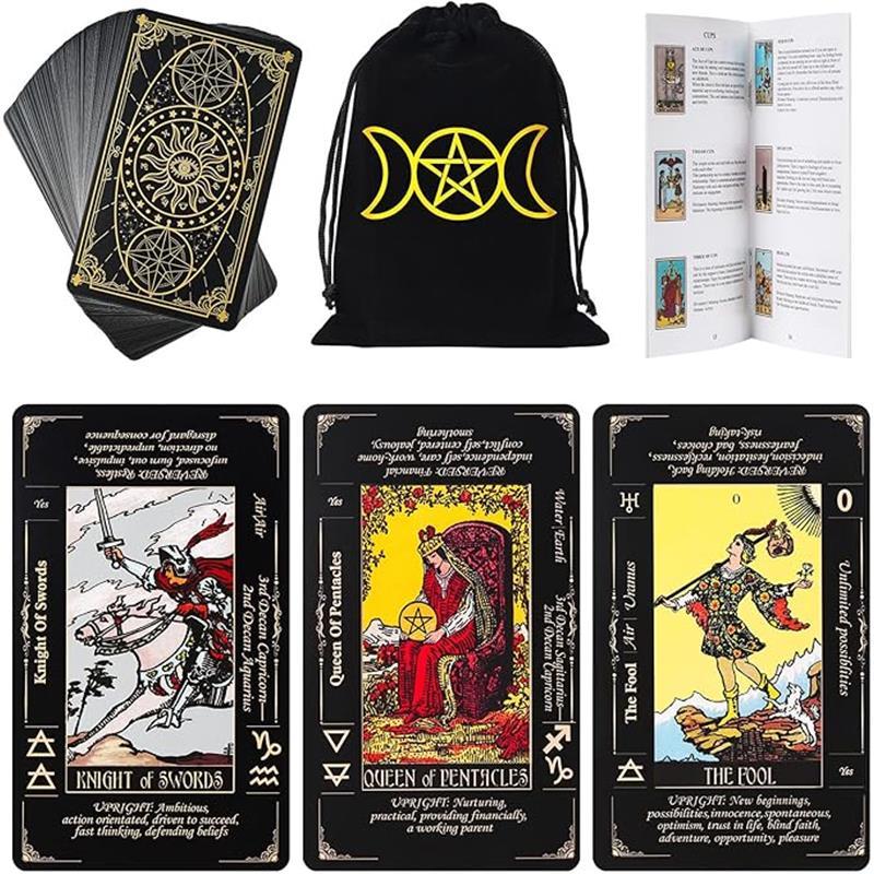 Tarot Cards with Guide Book & Linen Carry Bag, 78 Classic Original Tarot Cards Deck Fortune Telling Game with Meanings on Them for Beginners to Expert