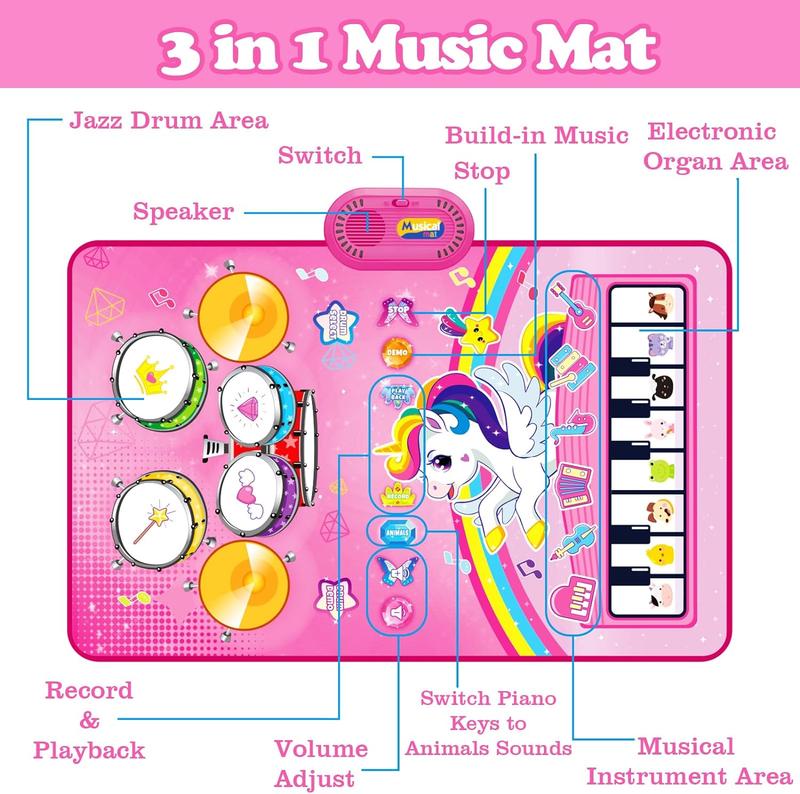 Christmas Gift Toys for 1 Year Old Girl Gifts: Baby Musical Mat Toddler Toys Age 1-2 - 3 in 1 Piano Drum Animal Touch Unicorn Toys - Infant Music Toy 12-18 Months Babies Birthday Gifts for 1 2 3 Year Old Boys Girls