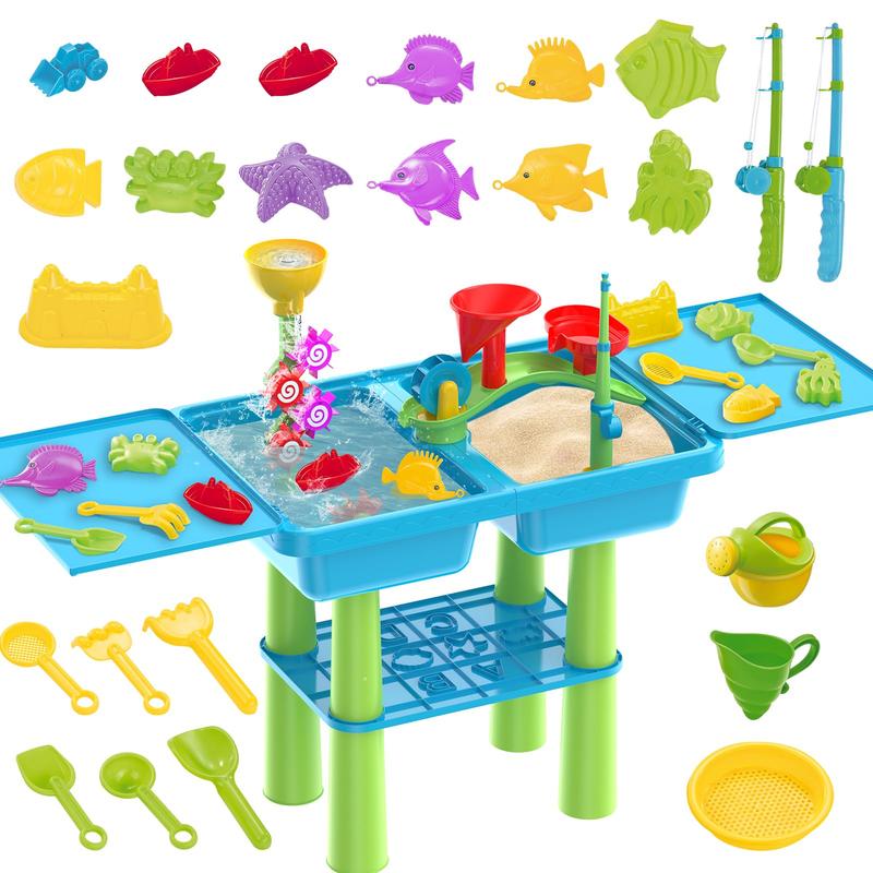 deAO Water Table Outdoor Play Table Summer Toys with 23PCS Beach Toy,2 Fishing Pool Toys,Activity Sandbox Sensory Table