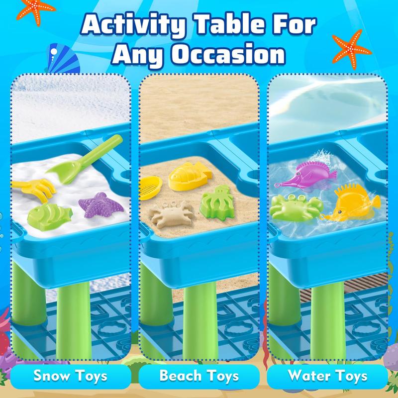 deAO Water Table Outdoor Play Table Summer Toys with 23PCS Beach Toy,2 Fishing Pool Toys,Activity Sandbox Sensory Table