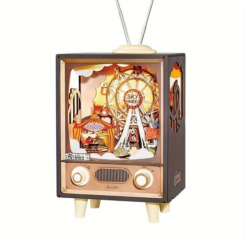 Robotime Rolife 16 DIY 3D Wooden Ferris Wheel Music Box Model Building Kit - Handcrafted Crude Wood Puzzle for Adults with LED Lights, Sunset Carnival Theme, and Soothing Music Set AMT01 Sunset Carnival wooden  puzzles