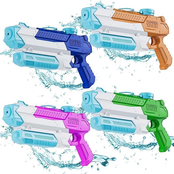 Water Gun Set - 4 Pack 300CC High Capacity Long Range Water Blasters for Kids & Adults, Perfect for Summer Pool Parties and Outdoor Fun