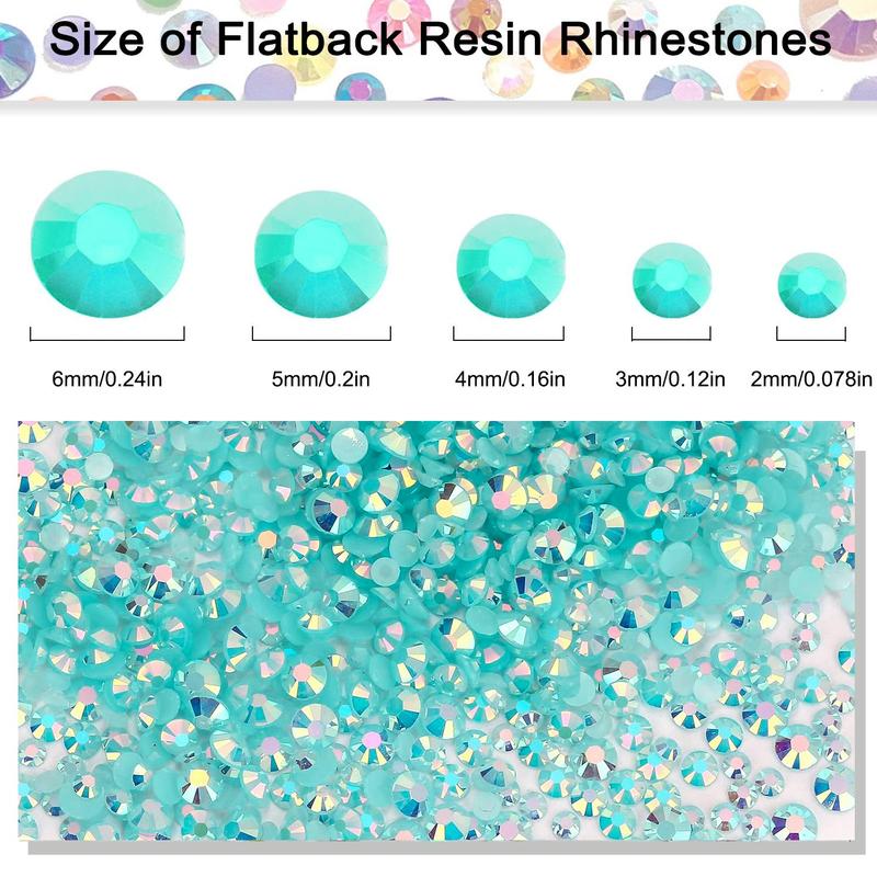 Mixed Size Resin Rhinestone Bead (6300pcs set), Non-hotfix Flatback Crystal Gems, Round Jelly Resin Rhinestones for DIY Jewelry Craft