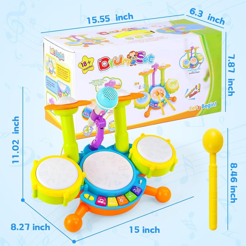 Drum Set for Kids 1-3, Toys for 1 Year Old Boy Birthday Gift, Kids Drum Set Musical Toys Drum Set with Microphone Kids Drum for Ages 2-4 Christmas Gifts for Boys Grils