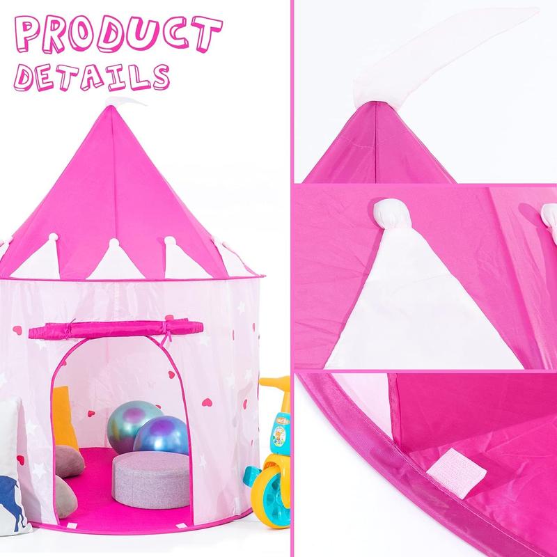 Christmas gift Play Tent Princess Castle Pink, Features Glow in The Dark Stars, Portable, Kids Pop Up Tent Foldable Into A Carrying Bag, new year gift