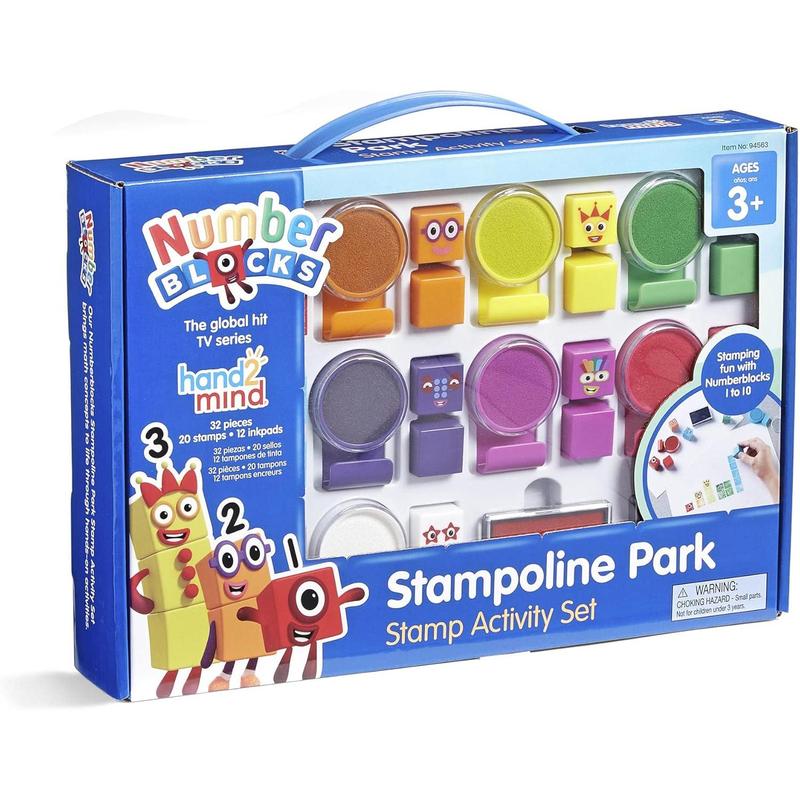 hand2mind Numberblocks Stampoline Park Stamp Activity Set, 20 Kids Stamps, 12 Washable Ink Pads, Number Toys, Preschool Math Toys, Counting Toys, Kids Arts and Crafts, Birthday Gifts for Kids