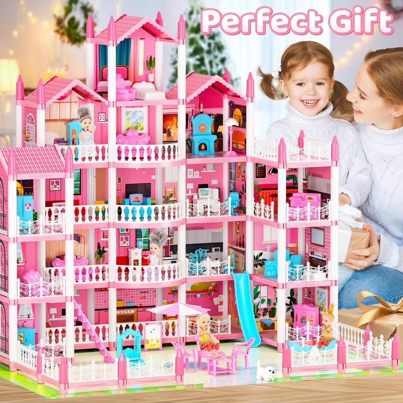 5-story Dream Doll House, 19 Rooms Doll House with Lights, DIY Pretend Play Toy, Perfect Imaginative Gift for Birthdays & Holidays