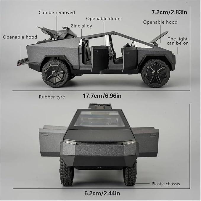 Tesla Cybertruck Pickup 1:32 Scale Model with Sound & Cool Lights & Friction Pull Back – Detailed Electric Pickup for Collectors | A Must-Have for Tesla Fans