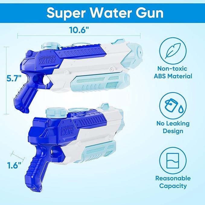 Water Gun Set - 4 Pack 300CC High Capacity Long Range Water Blasters for Kids & Adults, Perfect for Summer Pool Parties and Outdoor Fun