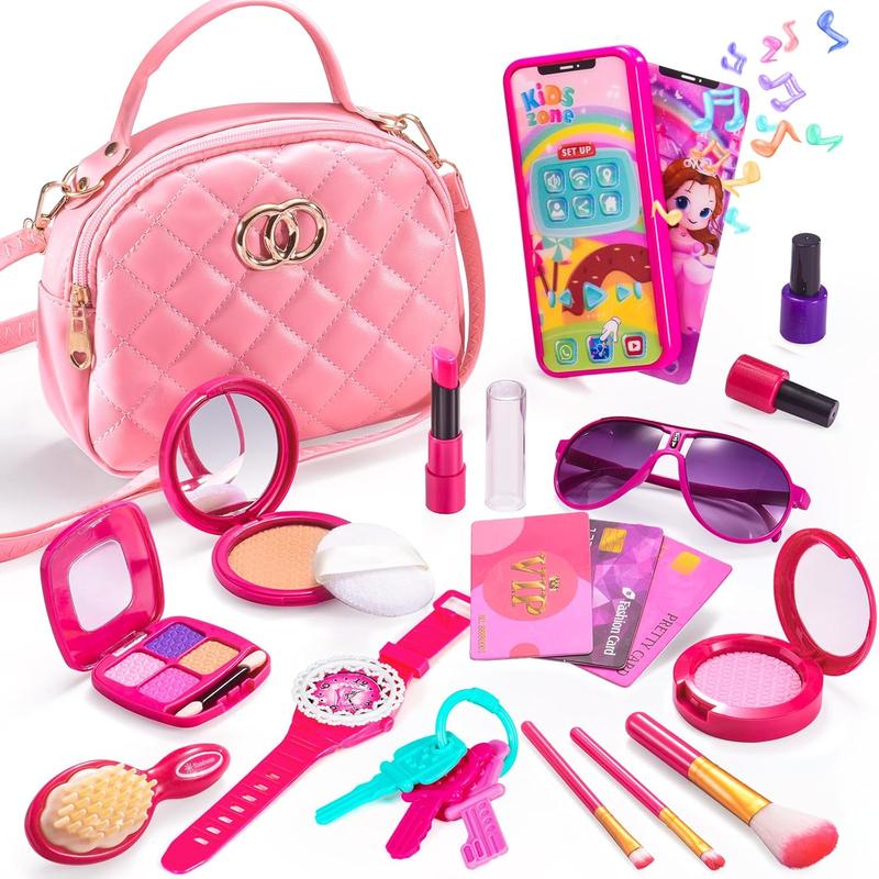 CHRISTMAS GIFT  Pink Princess Toddler Purse with Accessories - Pretend Play Makeup Kits for Girls Age 4-5 3-5 4-6 - Perfect Birthday Gift