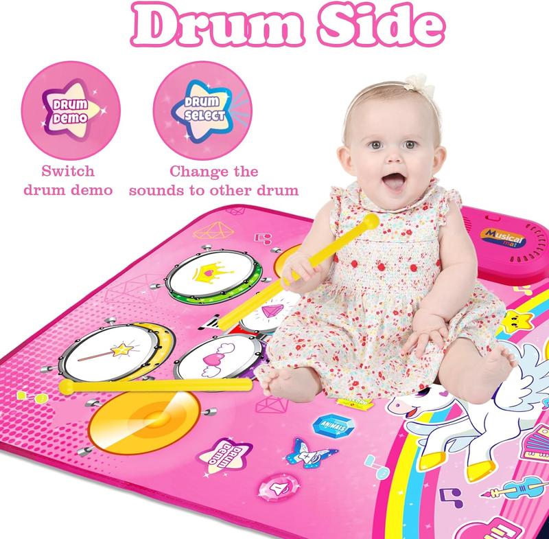 Christmas Gift Toys for 1 Year Old Girl Gifts: Baby Musical Mat Toddler Toys Age 1-2 - 3 in 1 Piano Drum Animal Touch Unicorn Toys - Infant Music Toy 12-18 Months Babies Birthday Gifts for 1 2 3 Year Old Boys Girls