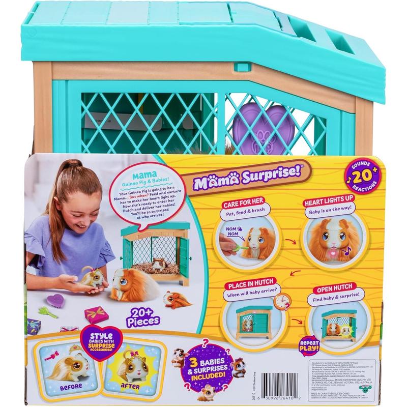 Little Live Pets - Mama Surprise | Soft, Interactive Mama Guinea Pig and her Hutch, and her 3 Surprise Babies. 20+ Sounds & Reactions. for Kids Ages 4+, Multicolor, 7.8 x 11.93 x 11.38 inches