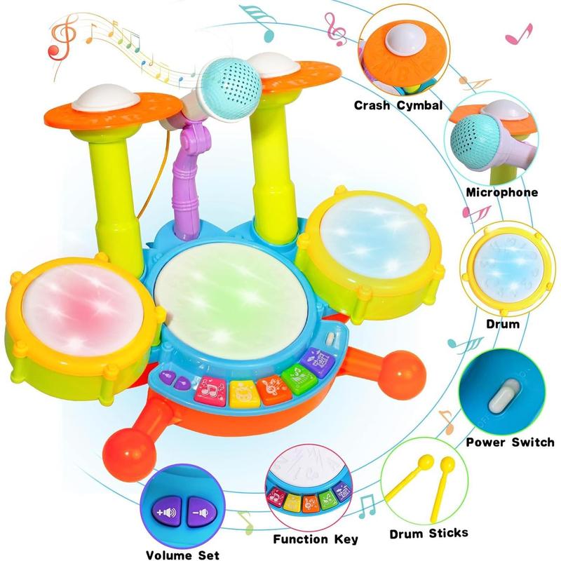 Drum Set for Kids 1-3, Toys for 1 Year Old Boy Birthday Gift, Kids Drum Set Musical Toys Drum Set with Microphone Kids Drum for Ages 2-4 Christmas Gifts for Boys Grils