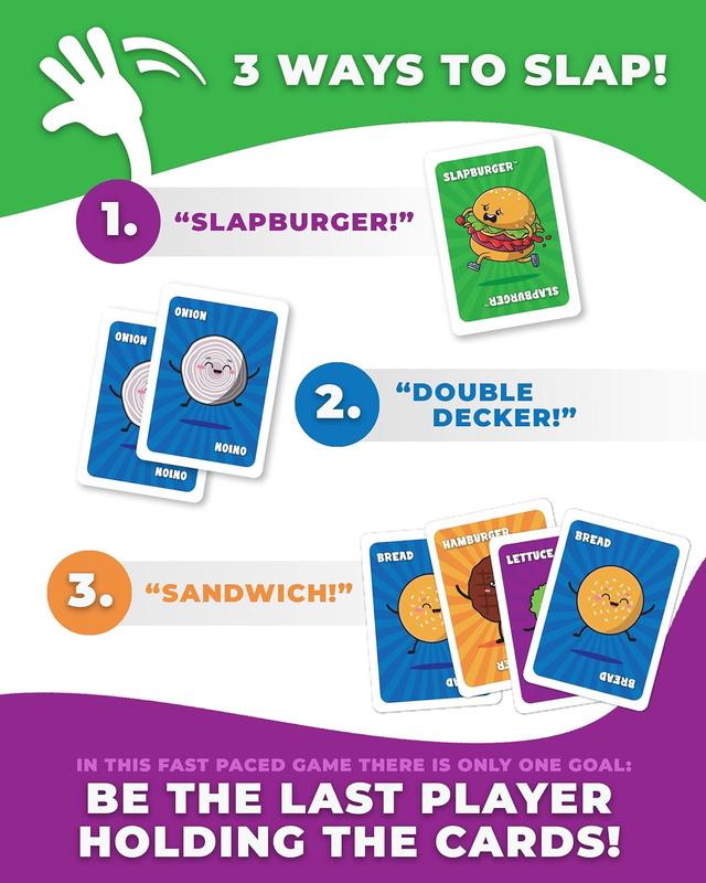 Slapburger Fun Family Games for Game Night - Playing Card Games for Kids and Adults, Families, Teens, Car Travel, Camping, Party, Stocking Stuffer Gifts - Ages 4 and Up, 2-6 Players, 15 min