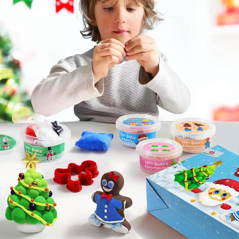 Christmas gift Crafts for Kids - Build a Snowman, Gingerbread Man, Santa & Christmas Tree - 4 Piece DIY Air Dry Clay Kit - Xmas Gifts for Girls Boys