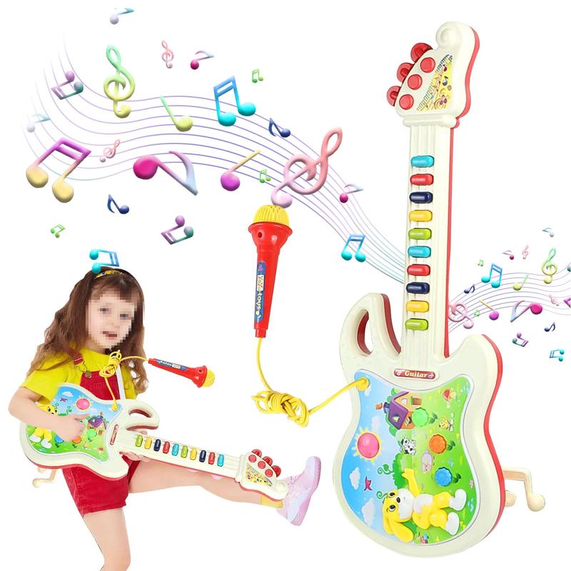 Guitar and Microphone Toys, Pretend Play Musical Instruments Educational Toys for Age 3 4 5 6 7 Girls Boys, Light and Sound Gifts