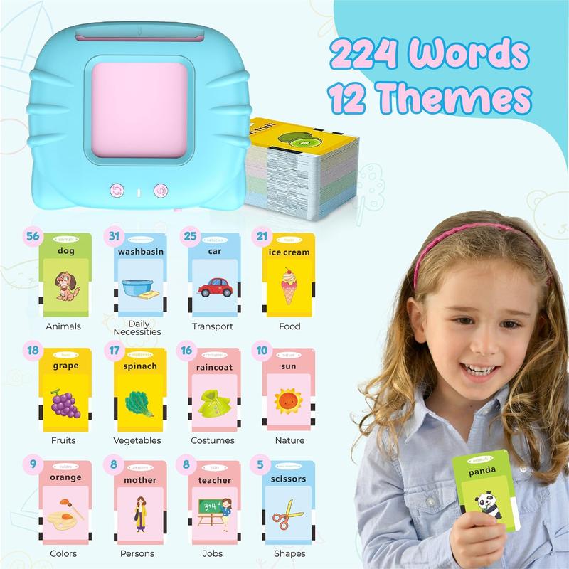 224 510(Spanish&English)  Words Alphabet Bilingual Talking Flash Cards for 3-8 YearsToddlers. Pocket Speech BuddyTherapy AutismToys,  EducationalLearing InteractiveToy for Boys GirlsKids Gifts Blue