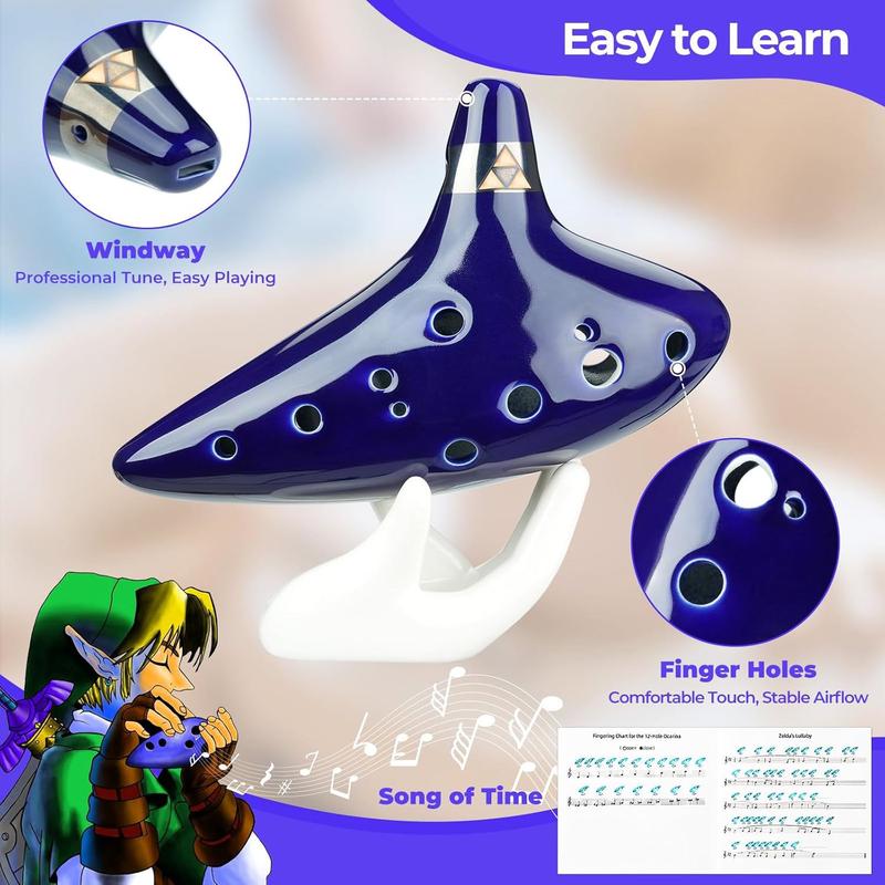 Ohuhu Zelda Ocarina with Song Book (Songs From the Legend of Zelda), 12 Hole Alto C Zelda Ocarinas Play by Link Triforce Gift for Zelda Fans with Display Stand Protective Bag