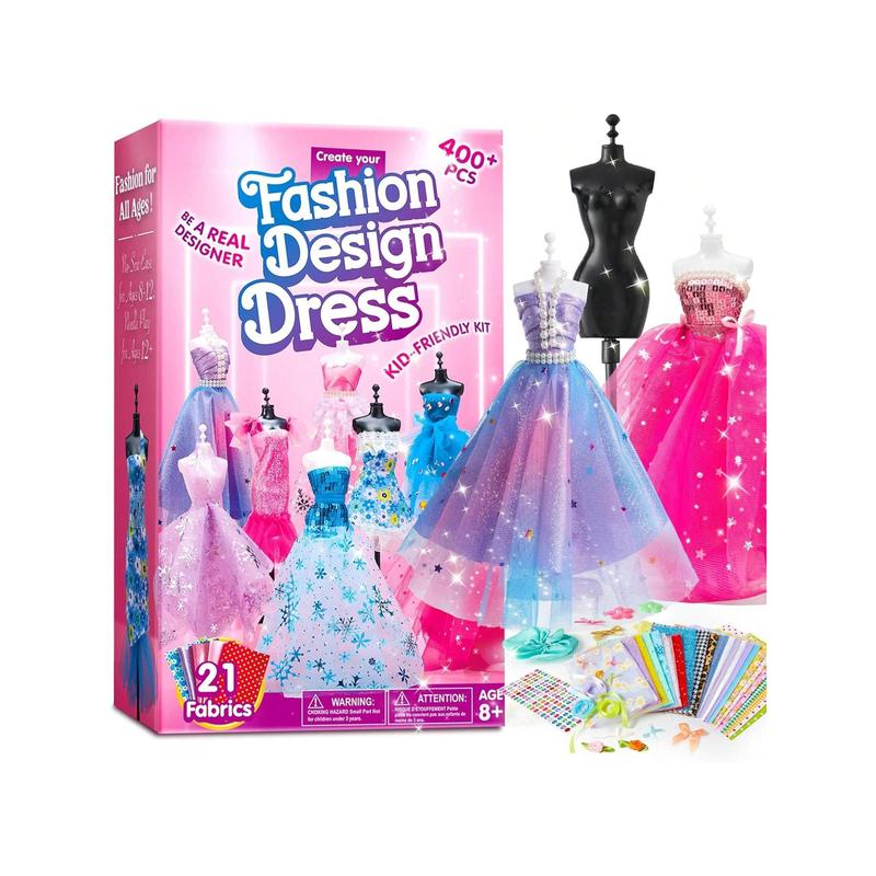 Kits 400+PCS Fashion Design Crafts For Kids Art And Crafts Toy DIY Sewing Crafts With 3 Mannequins For Girls Aged 8-12, Birthday Christmas Gifts