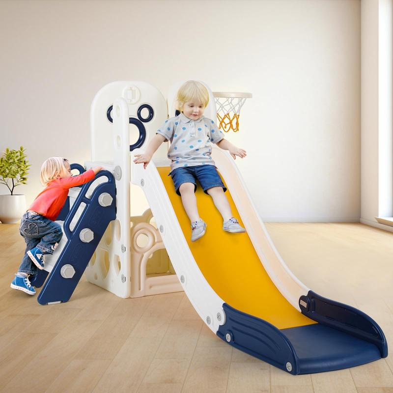 Toddler Sturdy Toddler Slide, Kids Slide with Climbing Frame, Storage Frame, Basketball Hoop, Ball, Suction Cup Reinforced Base, For Boys and Girls Birthday Christmas Gift