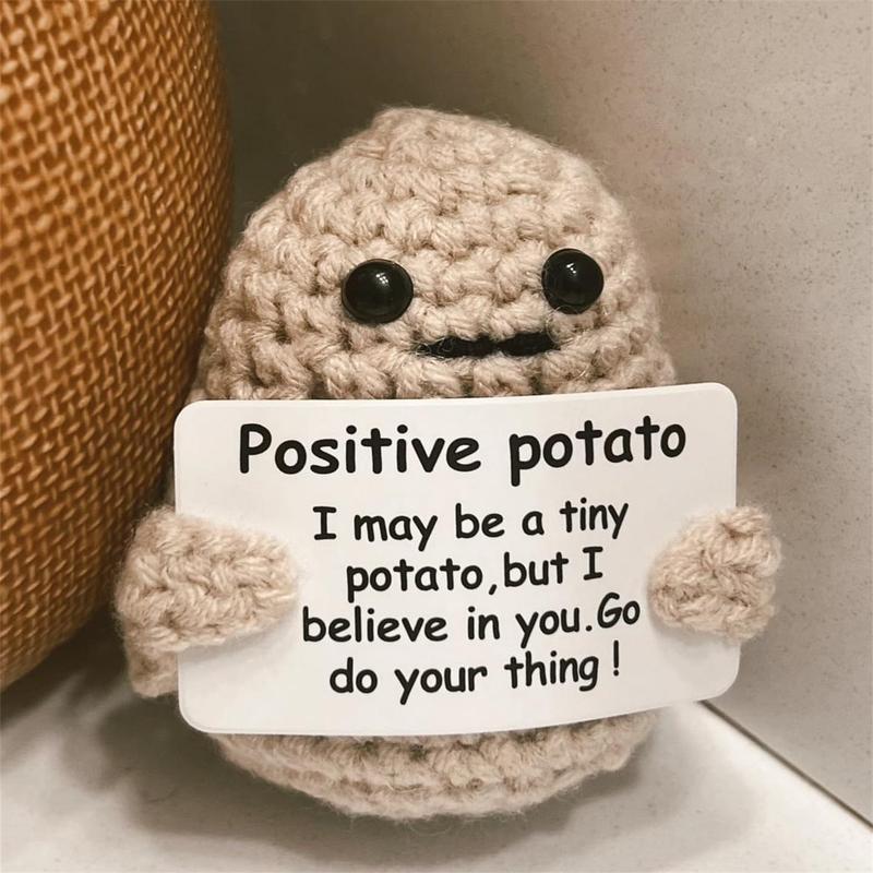 Mini Funny Positive Potato, 3 Inch Cute Funny Couples Wool Knitting Doll Potato with Positive Card Cheer Up Gifts for New Year Gift Birthday Gifts Friends Party Decoration Encouragement