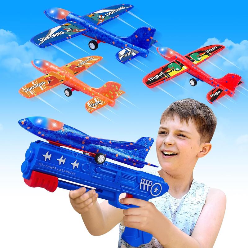 3 Pack Airplane Launcher Toy, 2 Flying Modes LED Foam Glider Catapult Plane, Outdoor Flying Toy, Suitable for 6 Year Old Girls Birthday Gift, Birthday Party Supplies