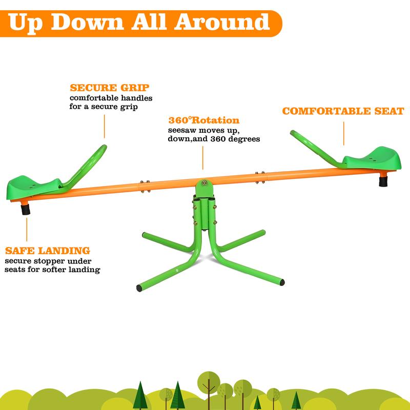 360-degree rotary outdoor children's rotary seesaw sitting rotary seesaw outdoor playground equipment rotary seesaw is suitable for backyard Green