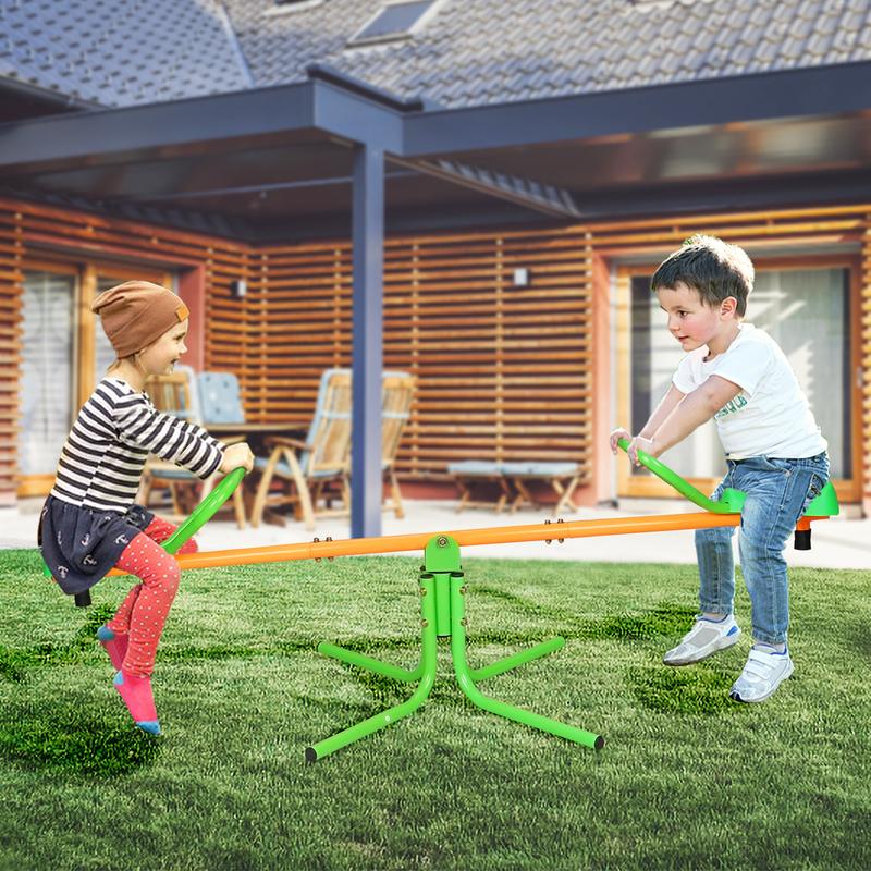 360-degree rotary outdoor children's rotary seesaw sitting rotary seesaw outdoor playground equipment rotary seesaw is suitable for backyard Green