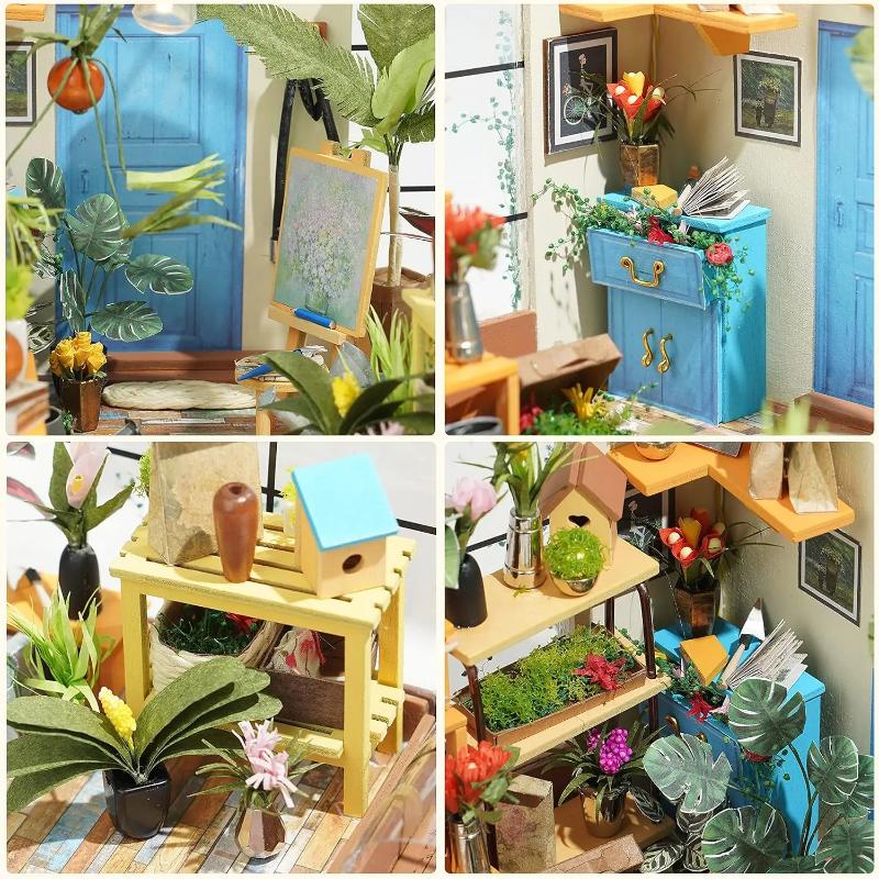 Robotime Mini Green House Cathy's Flower House DIY Dollhouse Wooden Miniature Furniture Kit with LED Best Birthday Gifts DG104 Cathy's Flower House