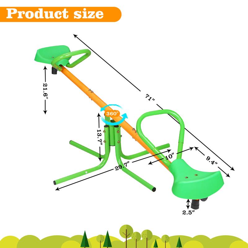 360-degree rotary outdoor children's rotary seesaw sitting rotary seesaw outdoor playground equipment rotary seesaw is suitable for backyard Green