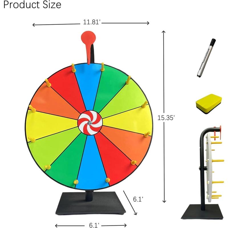 Spinning Wheel for Prize, 12 Slots 12 Inches, Prize Wheel Spinner Dry Erase Casino Game, Spinning Wheels for Carnival, Party, Classroom (12 in)