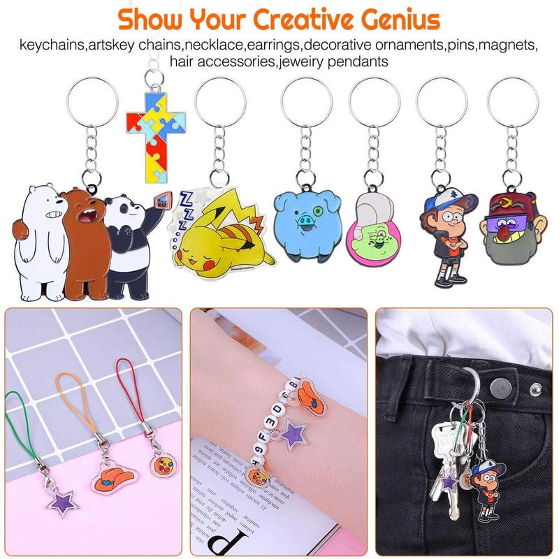 Shrinky Plastic Sheets Keychain Kit, 125Pcs Shrinky Art Kit Including 20 Pcs Shrinky Paper Sheets, Hole Punch, Pencils, Keychains, Tweezers, Scissors for Crafts and Keychains