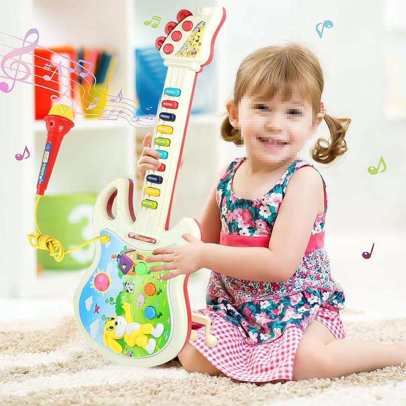 Guitar and Microphone Toys, Pretend Play Musical Instruments Educational Toys for Age 3 4 5 6 7 Girls Boys, Light and Sound Gifts