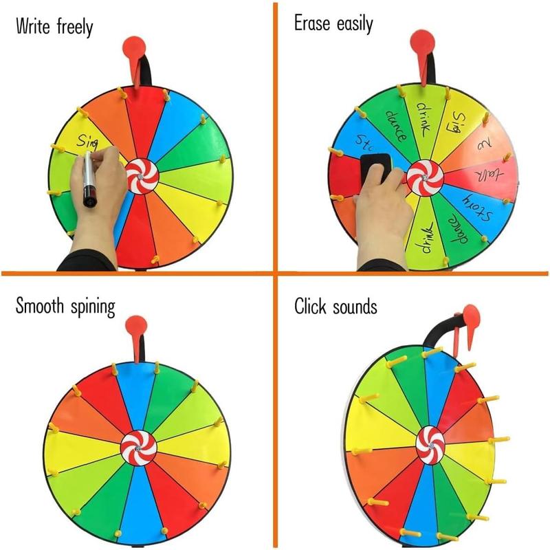 Spinning Wheel for Prize, 12 Slots 12 Inches, Prize Wheel Spinner Dry Erase Casino Game, Spinning Wheels for Carnival, Party, Classroom (12 in)