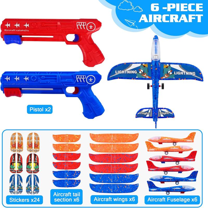 3 Pack Airplane Launcher Toy, 2 Flying Modes LED Foam Glider Catapult Plane, Outdoor Flying Toy, Suitable for 6 Year Old Girls Birthday Gift, Birthday Party Supplies