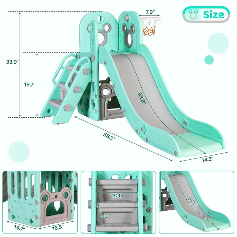 Toddler Sturdy Toddler Slide, Kids Slide with Climbing Frame, Storage Frame, Basketball Hoop, Ball, Suction Cup Reinforced Base, For Boys and Girls Birthday Christmas Gift