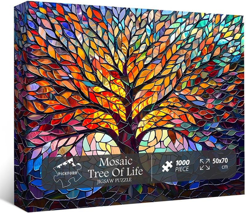 Stained Glass Puzzle Tree of Life Puzzles for Adults 1000 Pieces, Impossible Hard Difficult Challenging Puzzles for Adults, Colorful Mosaic Tree of Life Jigsaw Puzzle 1000 Pieces